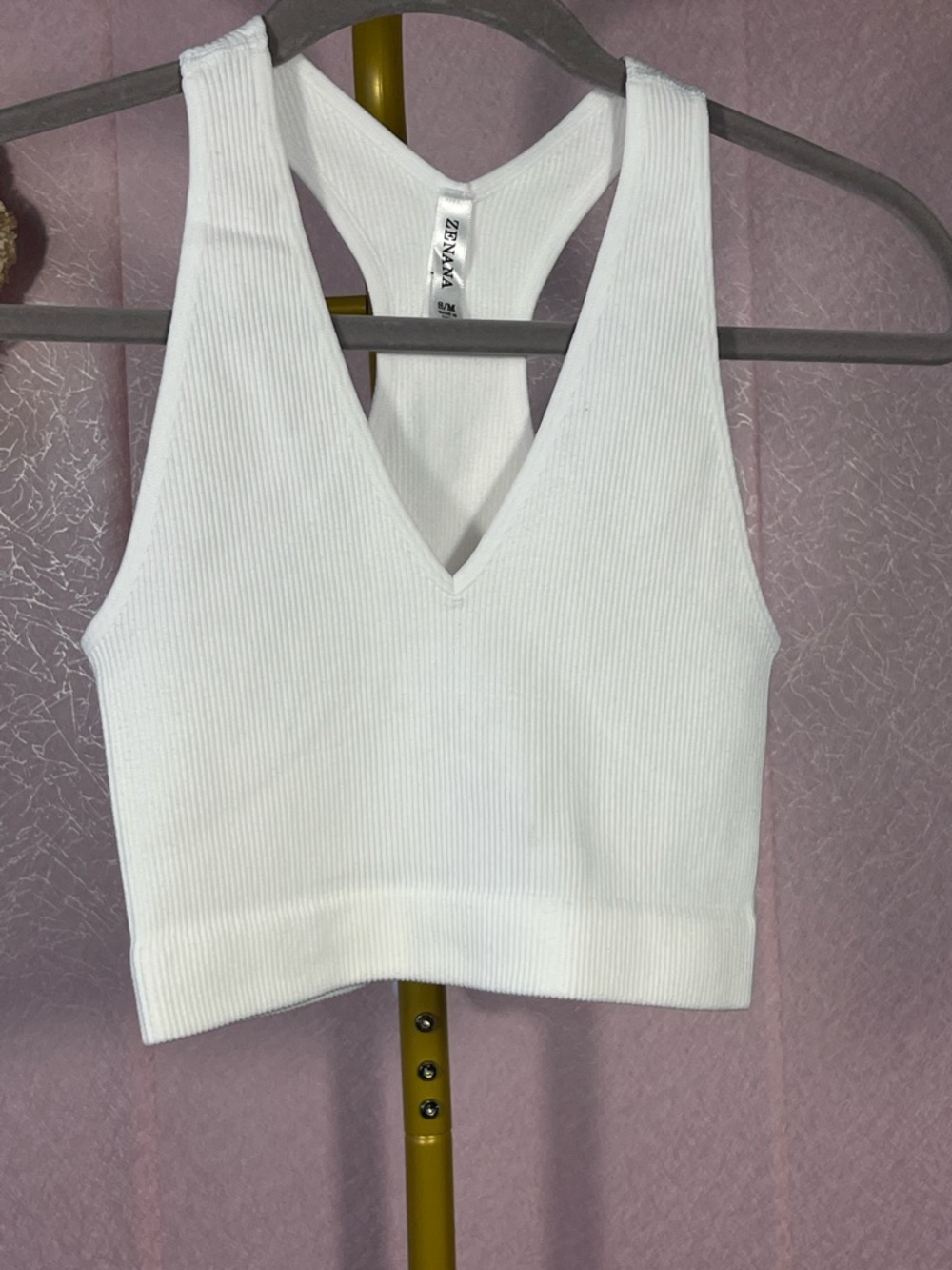 Zenana Outfitters White Ribbed V-Neck Cropped Tank Top